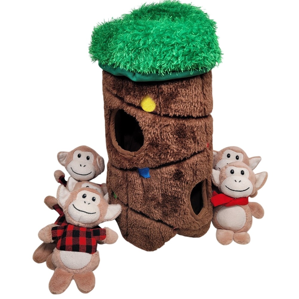 Frisco Holiday Hide and Seek Monkey Christmas Lights Tree Trunk Plush Dog Toy